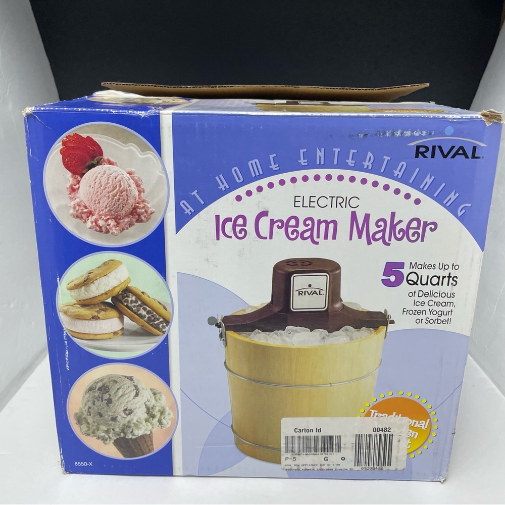 Rival Ice Cream Maker Select 8550 X 5‎ QT 40 Servings Machine Wood Bucket summer